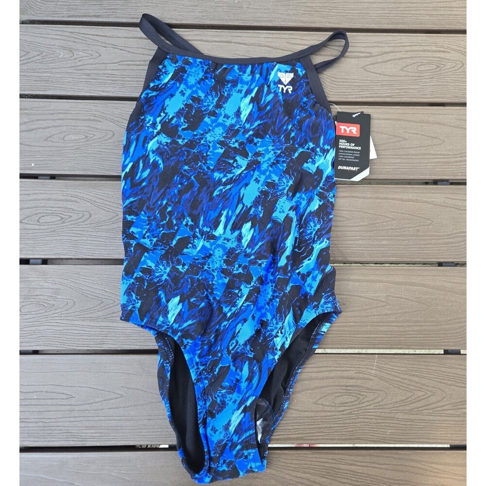 TYR DuraFast Elite Glisade DiamondFit 1 Piece Swim Youth Girl blue Sz 26 New